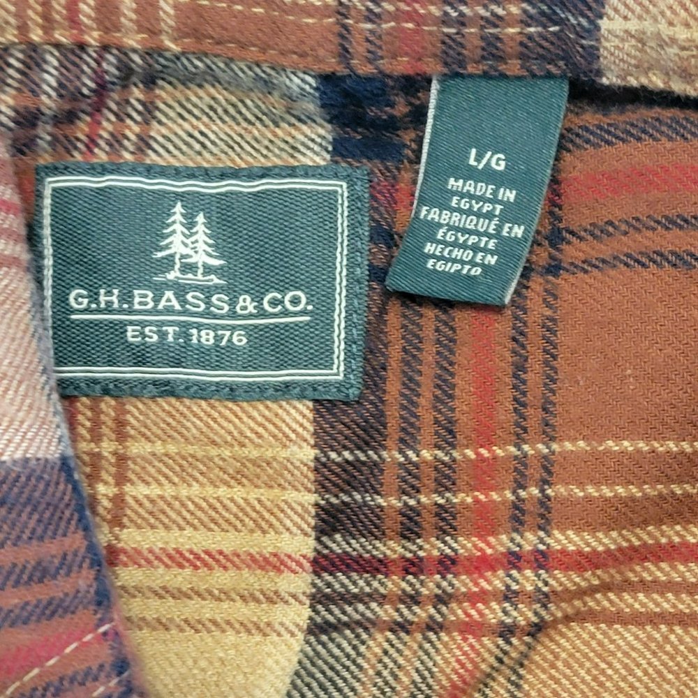 G.H. Bass & Co. Men's Brown & Tan Flannel Plaid Button Down Size Large EUC - Picture 4 of 4